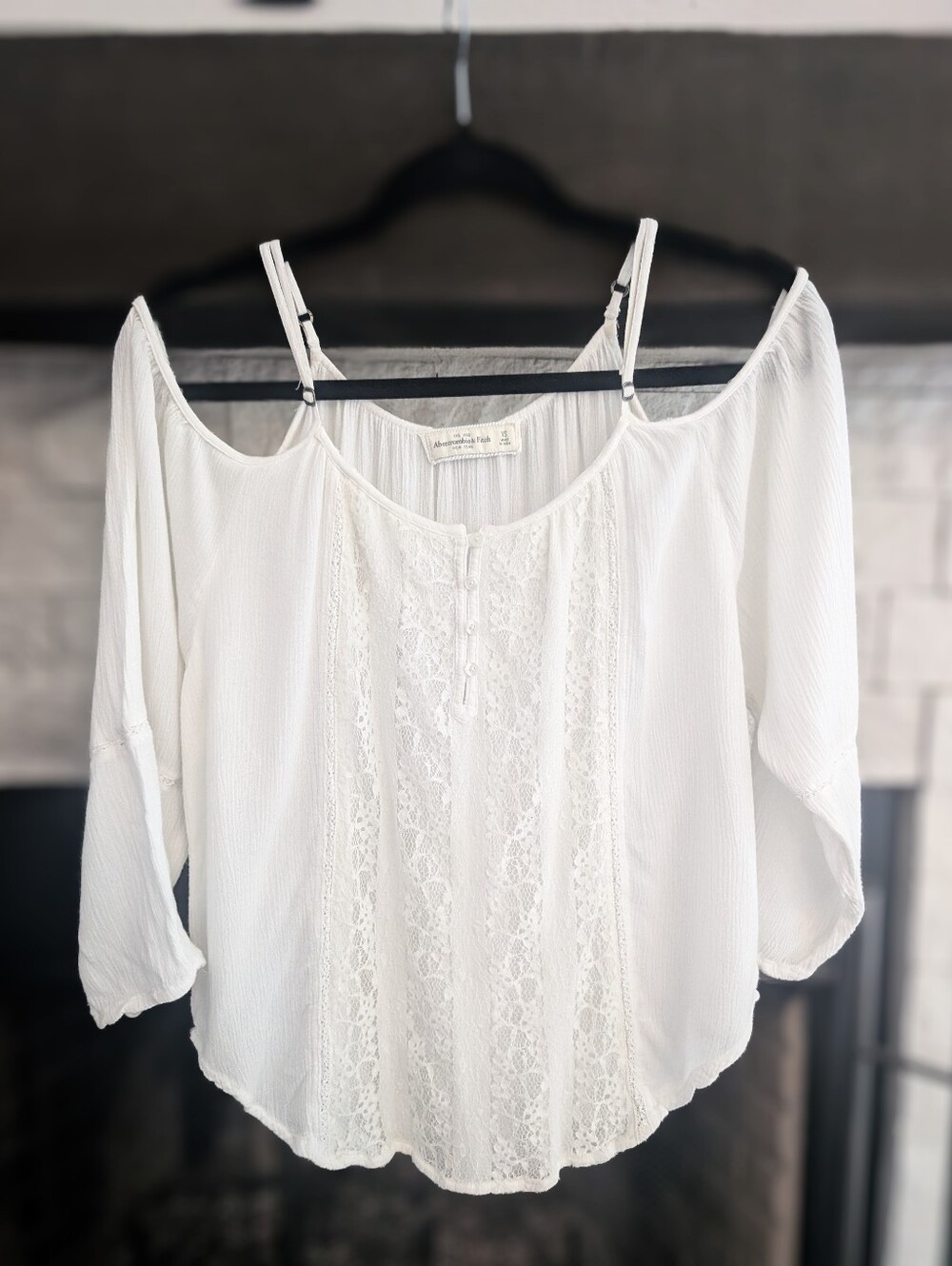 Abercrombie & Fitch White Lace-Front Cold Shoulder Blouse